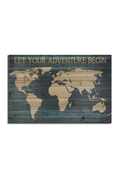 Gallery 57 Adventure Begin Map Wooden Wall Art In Turquoise