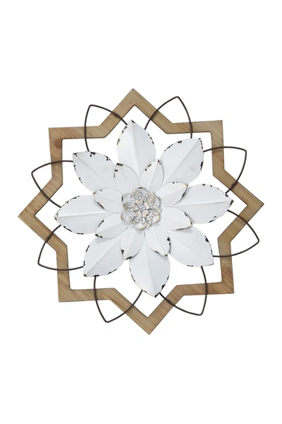 Stratton Home Vintage Wooden Metal Flower Wall Decor In White