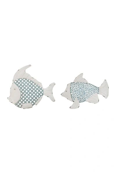 Stratton Home Metal Fish Wall Decor 2-piece Set In White Blue