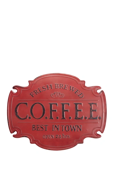 Willow Row Large Vintage Style Red Coffee Sign Metal Wall Decor W/ Emblem Shape