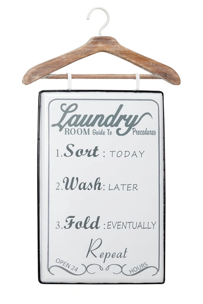 Willow Row Farmhouse Style Gray And White Laundry List Metal Wall Decor With Wood Hanger