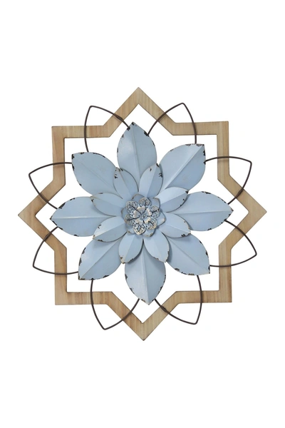 Stratton Home Vintage Wooden Metal Flower Wall Decor In Light Blue