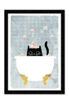 Wynwood Studio Kitty Bath Time Pink Framed Wall Art In Pink
