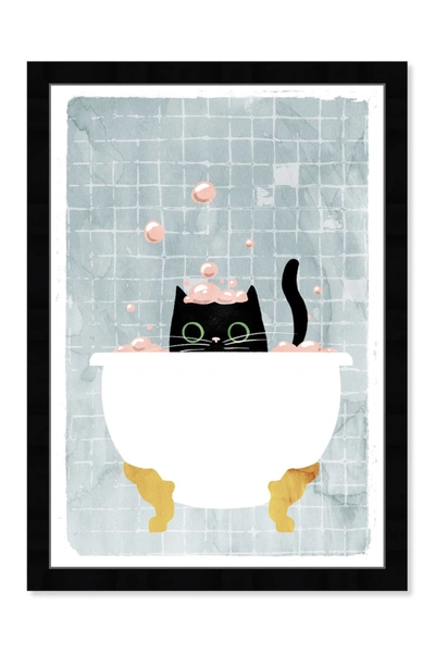 Wynwood Studio Kitty Bath Time Pink Framed Wall Art