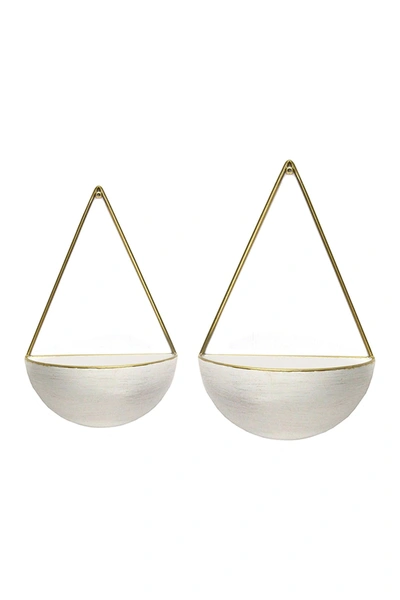 Stratton Home White/gold Round Metal Wall Planters In White Gold