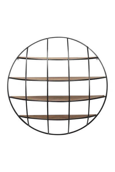 Willow Row Metal & Wood Wall Shelf In Brown/ Black