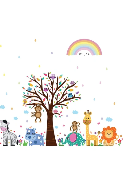 Walplus Happy London Zoo With Rainbow Wall Stickers In Multi