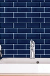 Walplus Deep Blue Glossy 3d Metro Sticker Tiles Contemporary Wall Splashbacks Mosaics In Multi