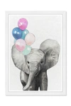 Wynwood Studio Baby Elephant With Balloons Colorful Gray Animals Wall Art