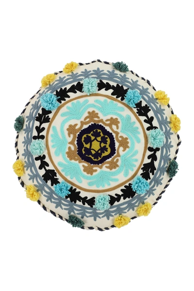 Willow Row Mandala Embroidery Throw Pillow In White