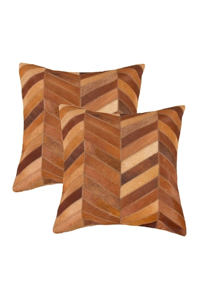 Natural Chevron Genuine Cow Hide Pillow In Tan
