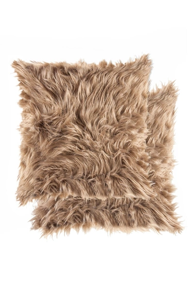 Luxe Belton Faux Fur Pillow In Tan