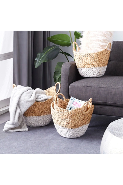 Cosmoliving By Cosmopolitan Oval Natural And White Dip-dyed Water Hyacinth Wicker Storage Baskets With Round Handles In Brown