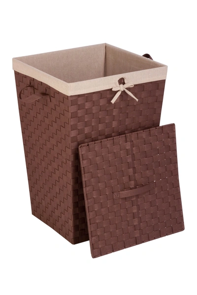 Honey-can-do Lined Woven Strap Hamper With Lid In Java Brown