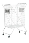 Willow Row Large White Metal Laundry Wheeled Basket In White