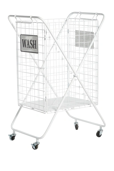 Willow Row Large White Metal Laundry Wheeled Basket