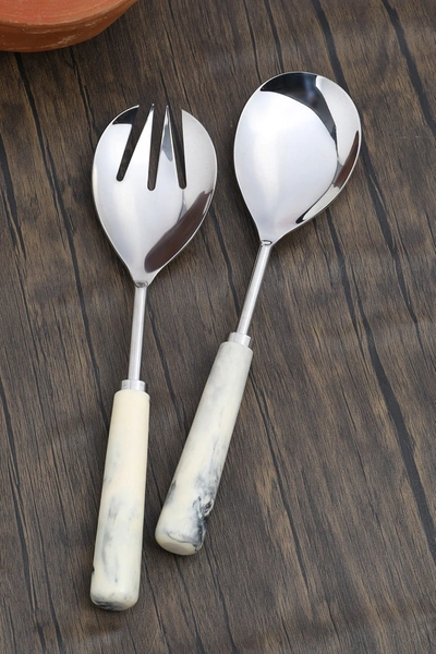 Tiramisu Resin & Metal Salad Server 2-piece Set In Ivory