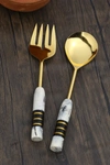 Tiramisu Gold Plated Metal & Resin Salad Server 2-piece Set In Ivory