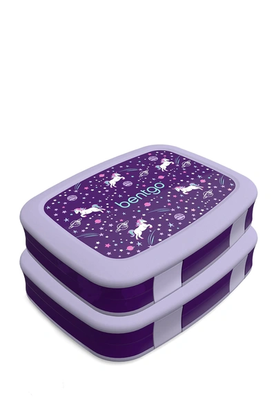 Bentgo 2-pack Of Kids Prints Leak-proof 5-compartment Bento-style Lunch Box In Purple