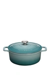 French Home Chasseur French 6.25- Quart Enameled Cast Iron Round Dutch Oven In Quartz Blue