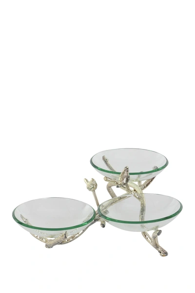 Willow Row Glam Bird & Branches Glass Bowls Stand In Green