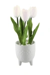 Flora Bunda Real-touch Tulips In Footed Ceramic Pot In White