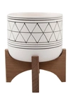 Flora Bunda White/black Geo Platner On Wood Stand In White/black
