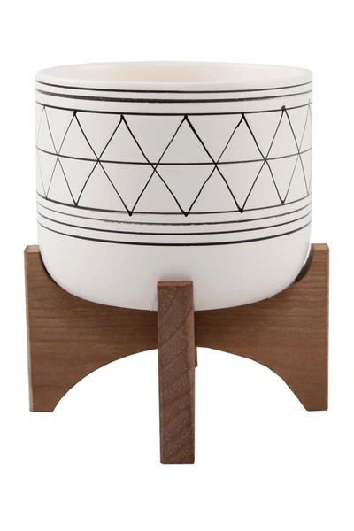 Flora Bunda White/black Geo Platner On Wood Stand