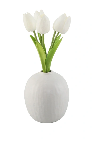 Flora Bunda 11.25" 5 Real-touch Tulips In White