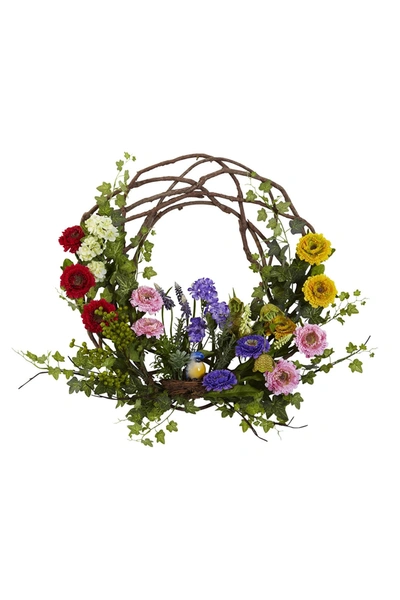 Nearly Natural Multi 22" Spring Floral Wreath In Assorted