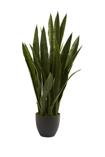 Nearly Natural Sansevieria With Black Planter In Green