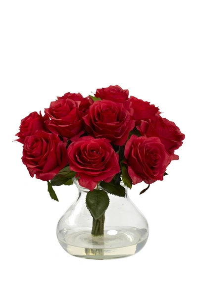 Nearly Natural Rose Arrangement With Vase In Red
