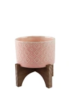 Flora Bunda 5in India Ceramic Planter On Wood Stand In Pink