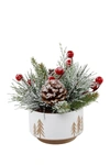 Flora Bunda Xmas Mix In Small 4.25" Ceramic Reverse Tree Pot In White