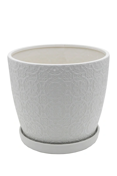 Flora Bunda Matte White 10" Cathedral Ceramic Saucer Planter