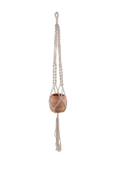 Flora Bunda 41" Hanging Macrame With Aztec Ceramic Pot In Dkgy/nat