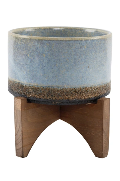 Flora Bunda 5.1in Opening Lava Ceramic On Wood Stand In Blue