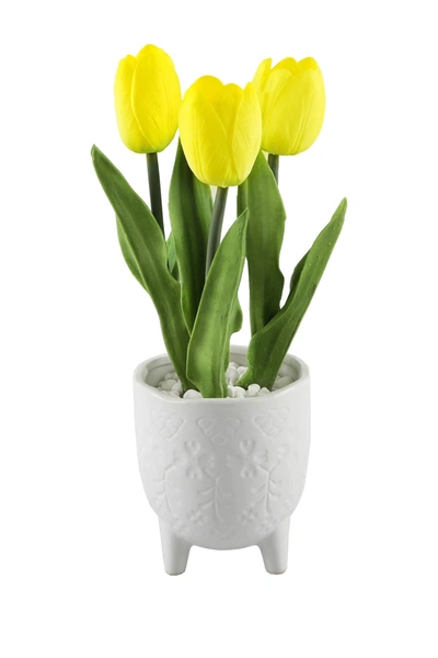 Flora Bunda Real-touch Tulips In 4.5in Lobster Ceramic Footed In Yellow
