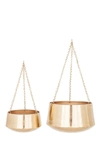 Willow Row Small Modern Gold Hanging Planters In Gold