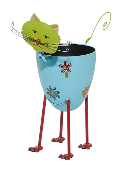Willow Row Multi-colored Cat Metal Planter In Multi