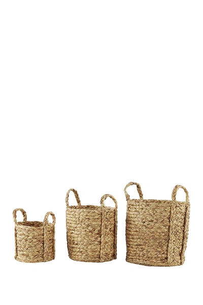 Willow Row Round Natural Seagrass Wicker Basket Planters With Handles In Brown