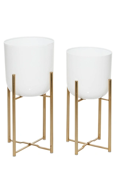 Cosmoliving By Cosmopolitan Cosmo By Cosmopolitan Contemporary White & Gold Floor Planters