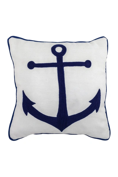 Divine Home Embroidered Anchor Outdoor Pillow In Navy