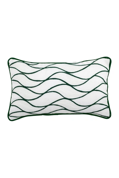 Divine Home Embroidered Curves Outdoor Pillow In Green