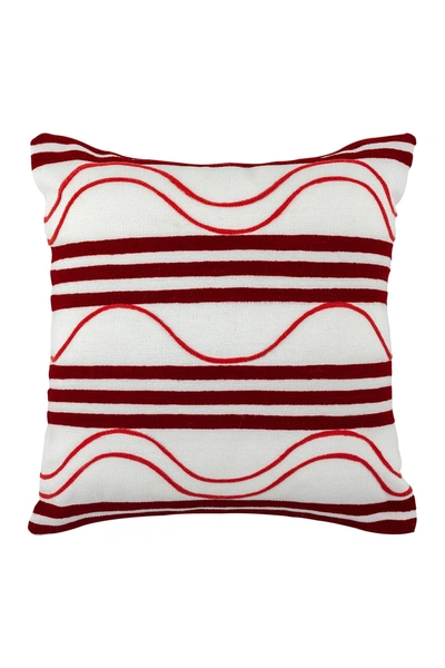 Divine Home Embroidered Waves Outdoor Pillow In Red / Pink