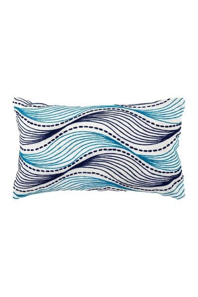 Divine Home Embroidered Waves Outdoor Pillow In Navy / Aqua