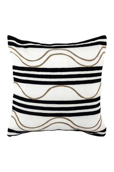 Divine Home Embroidered Waves Outdoor Pillow In Black / Taupe