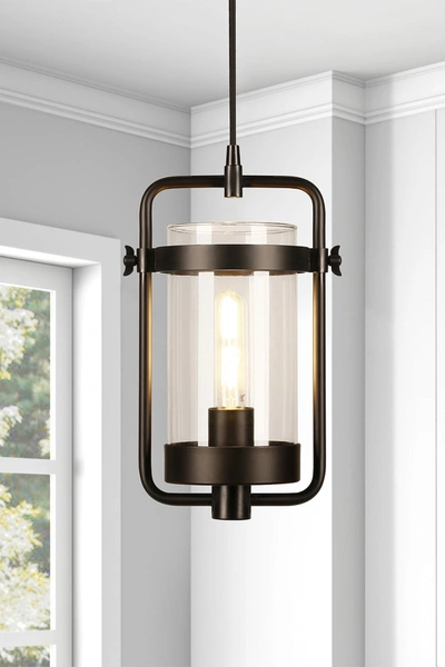Addison And Lane Orion Industrial Metal & Glass Pendant In Black