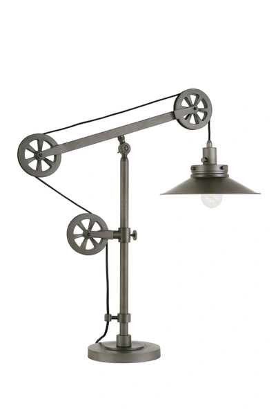 Addison And Lane Descartes Aged Steel Wide Brim Table Lamp With Pulley System In Silver