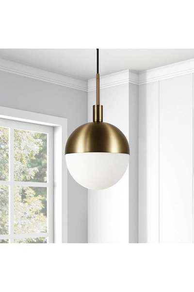 Addison And Lane Orb Large Globe Brass & Frosted Glass Pendant In Gold